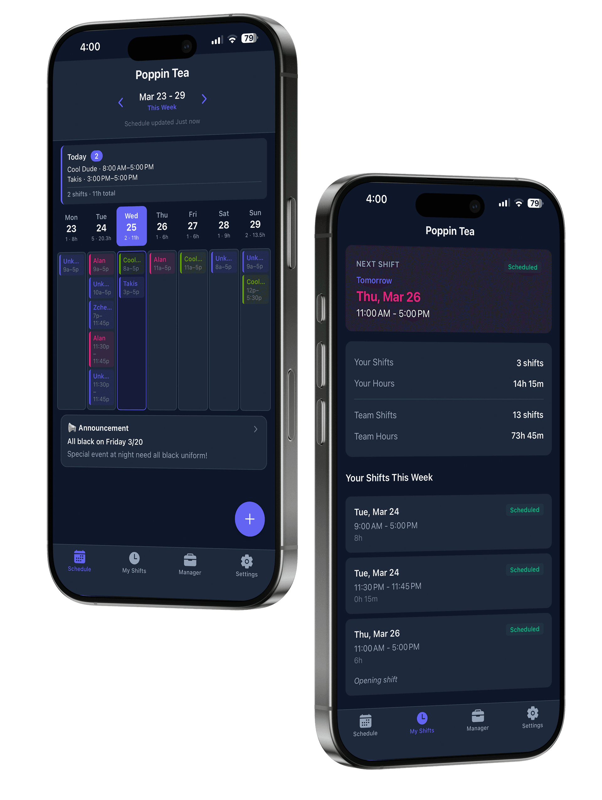 Zchedule app schedule screens