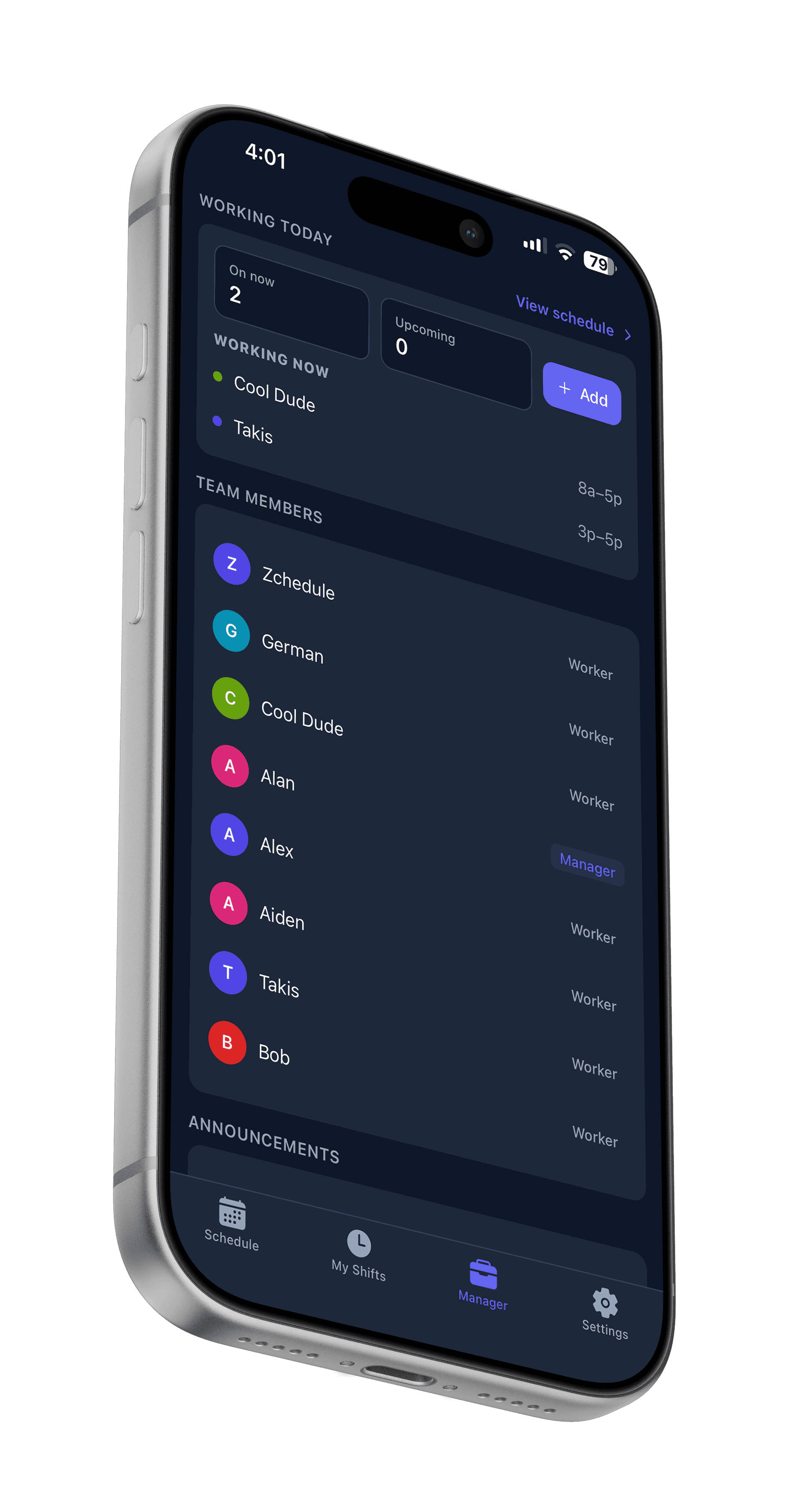 Zchedule app schedule screens